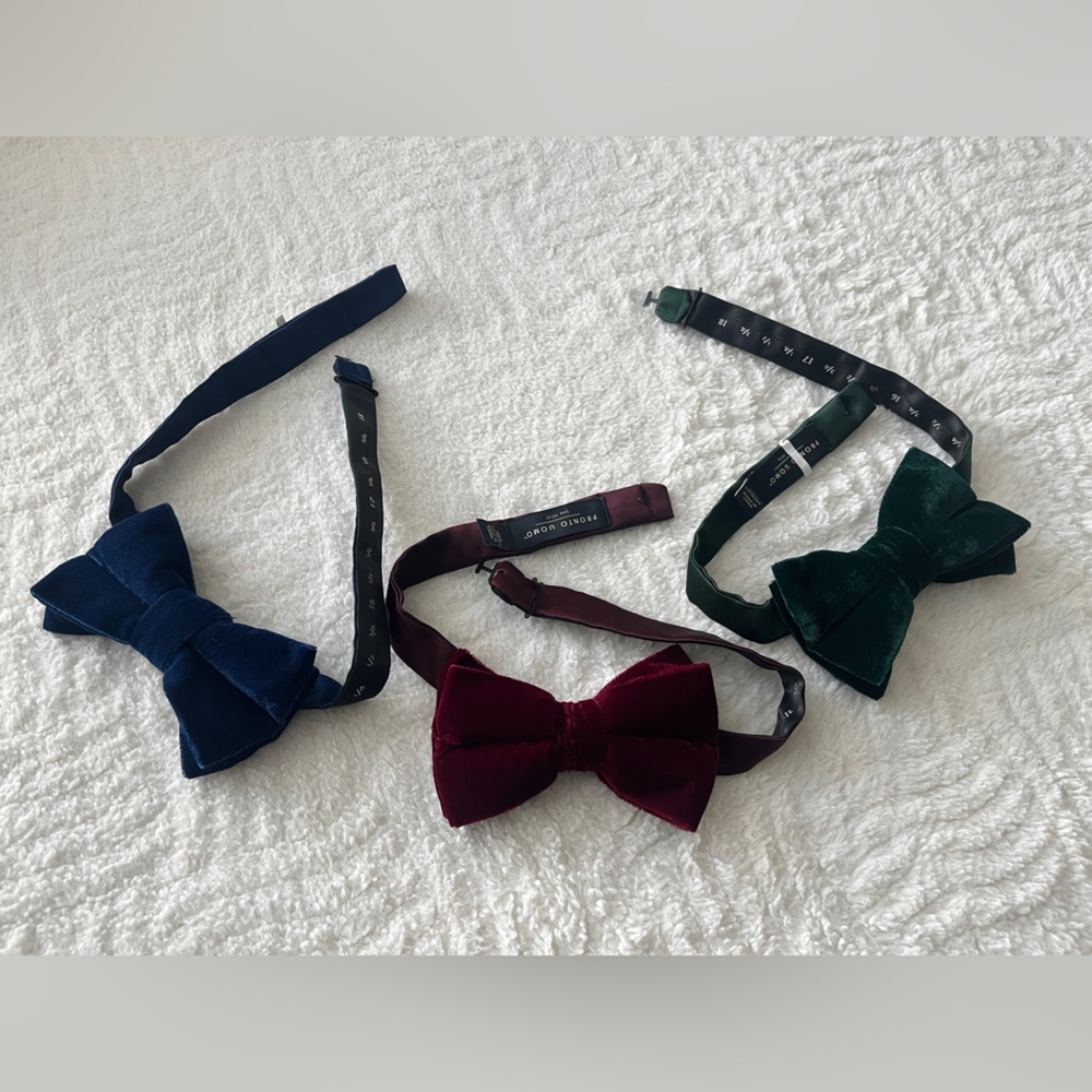 Solid Velvet Pre-tied Bow Ties – Set of 3
